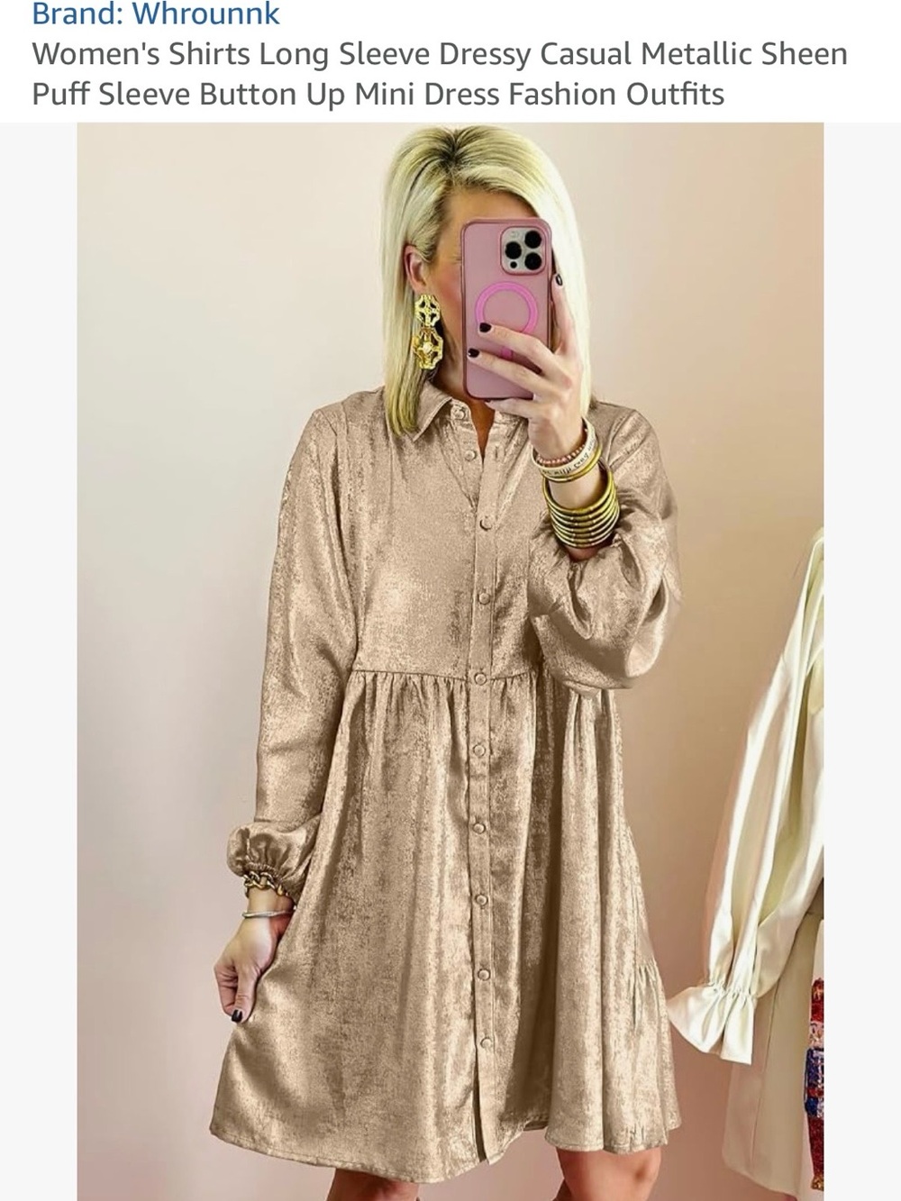 NWT gold metallic shirt dress